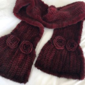 Genuine red fur dyed mink scarf